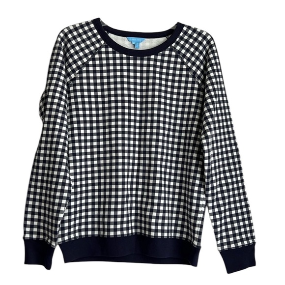 Draper James Tops - Draper James White/ Dark Navy Blue Gingham Long Sleeve Sweatshirt Sz: Sm…